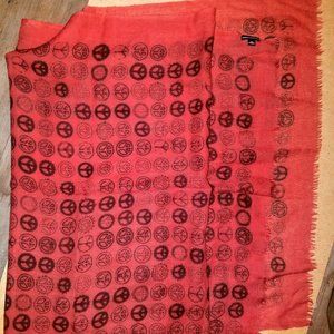 Armand Diradourian RARE Red Peace Sign Cashmere Scarf Shawl Wrap